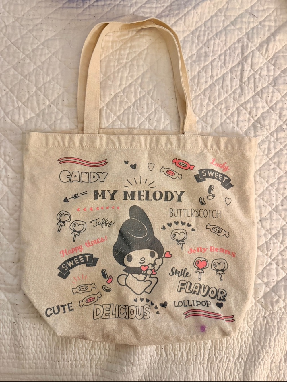 My Melody Cream Canvas Tote Bag with Pink Accents